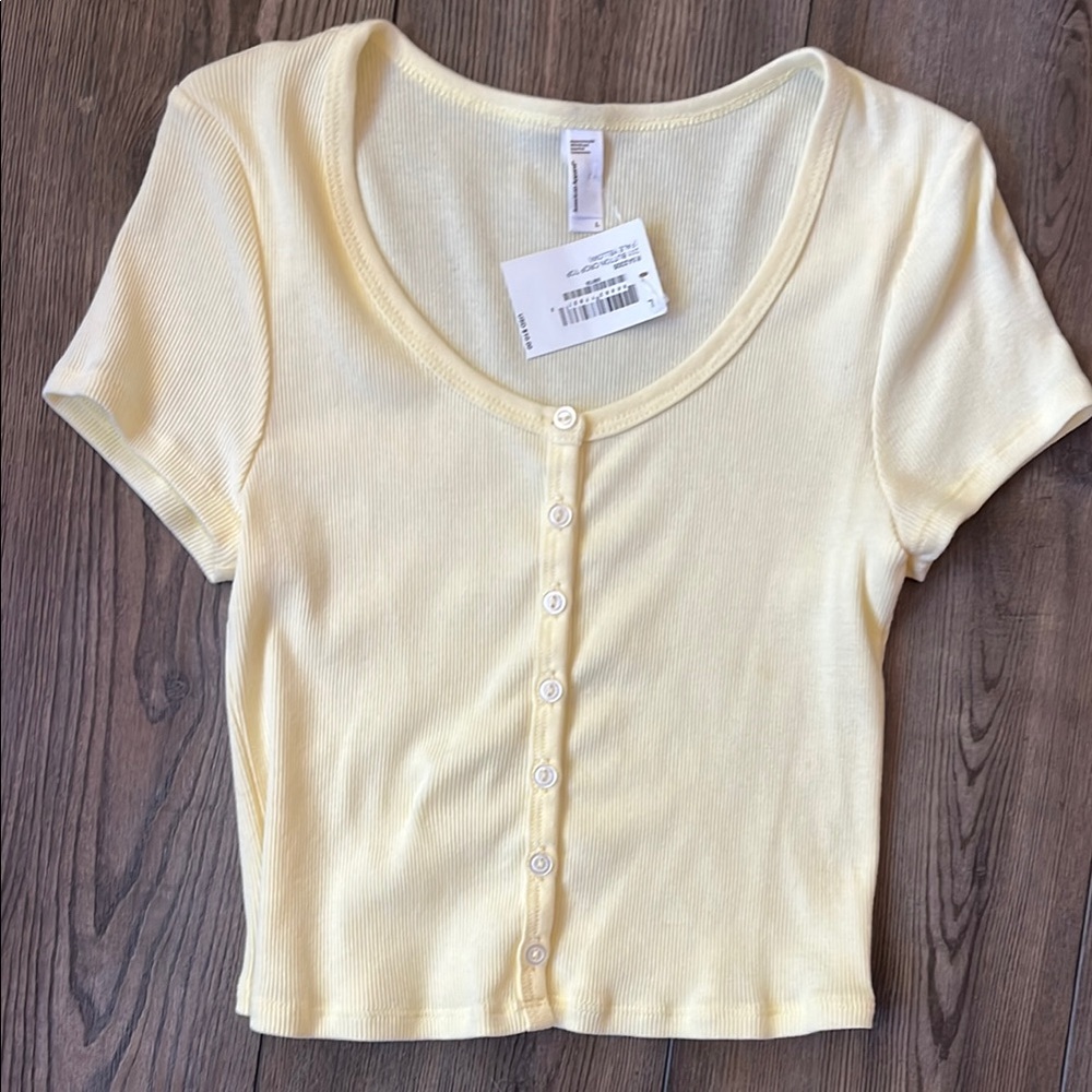 American Apparel Yellow Fitted Crop Blouse
